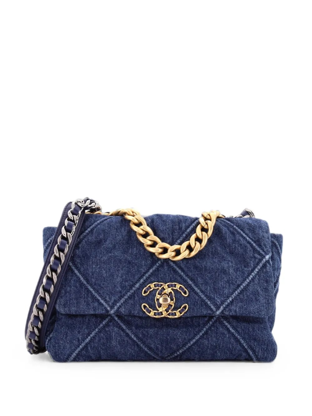 19 Flap Bag Quilted Denim Medium shoulder bag