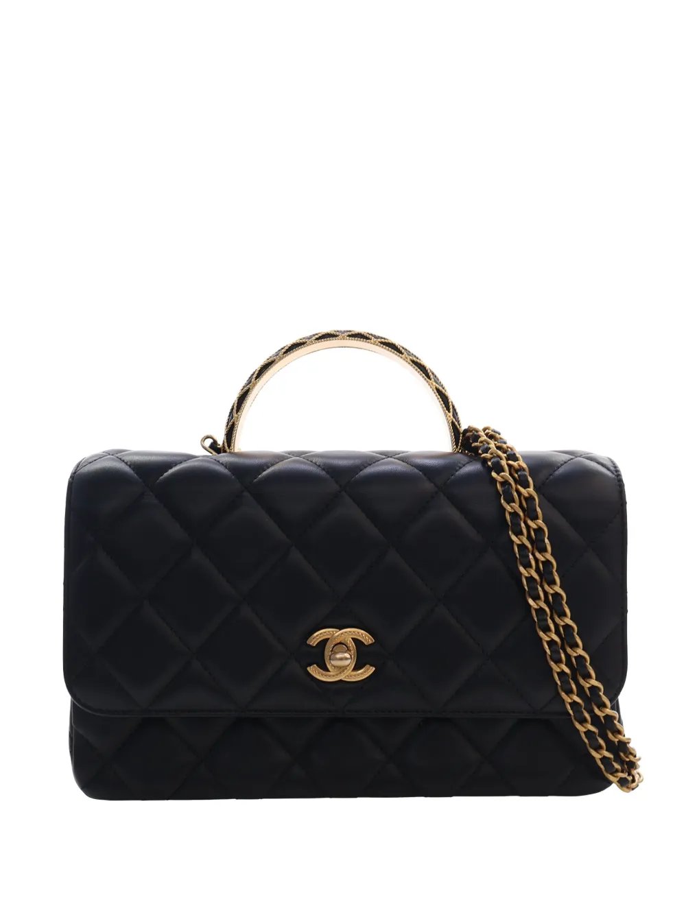 2021-2026 CC Quilted Lambskin Metal Twist Top Handle Flap satchel