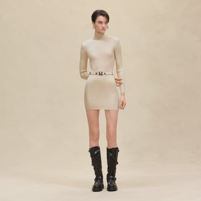 Blanc Naturel Long-sleeve Short Dress