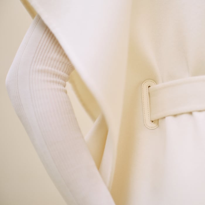 Blanc Naturel Embroidered Cashmere Long Poncho Vest