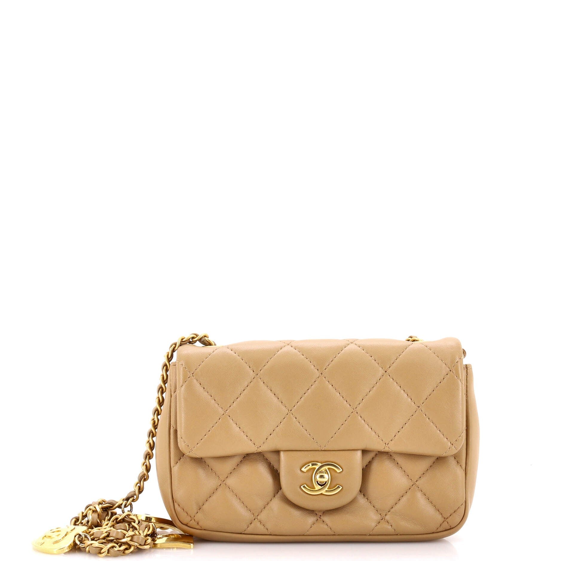 Heart Charms Flap Bag Quilted Lambskin Mini