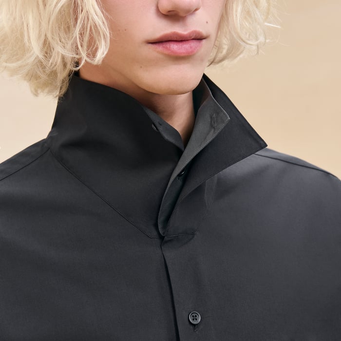 Noir Boxy Fit Shirt With Twin Collar