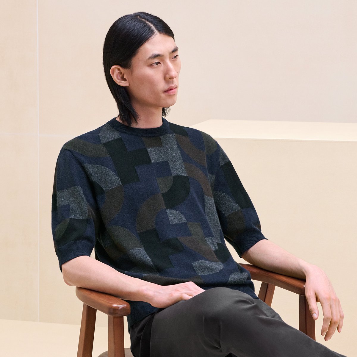 Cashmere "Intarsia maillon puzzle" crewneck sweater