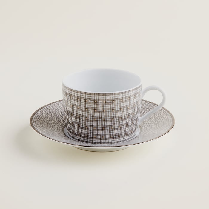 Sans Coloris Mosaique Au 24 Platinum Tea Cup and Saucer