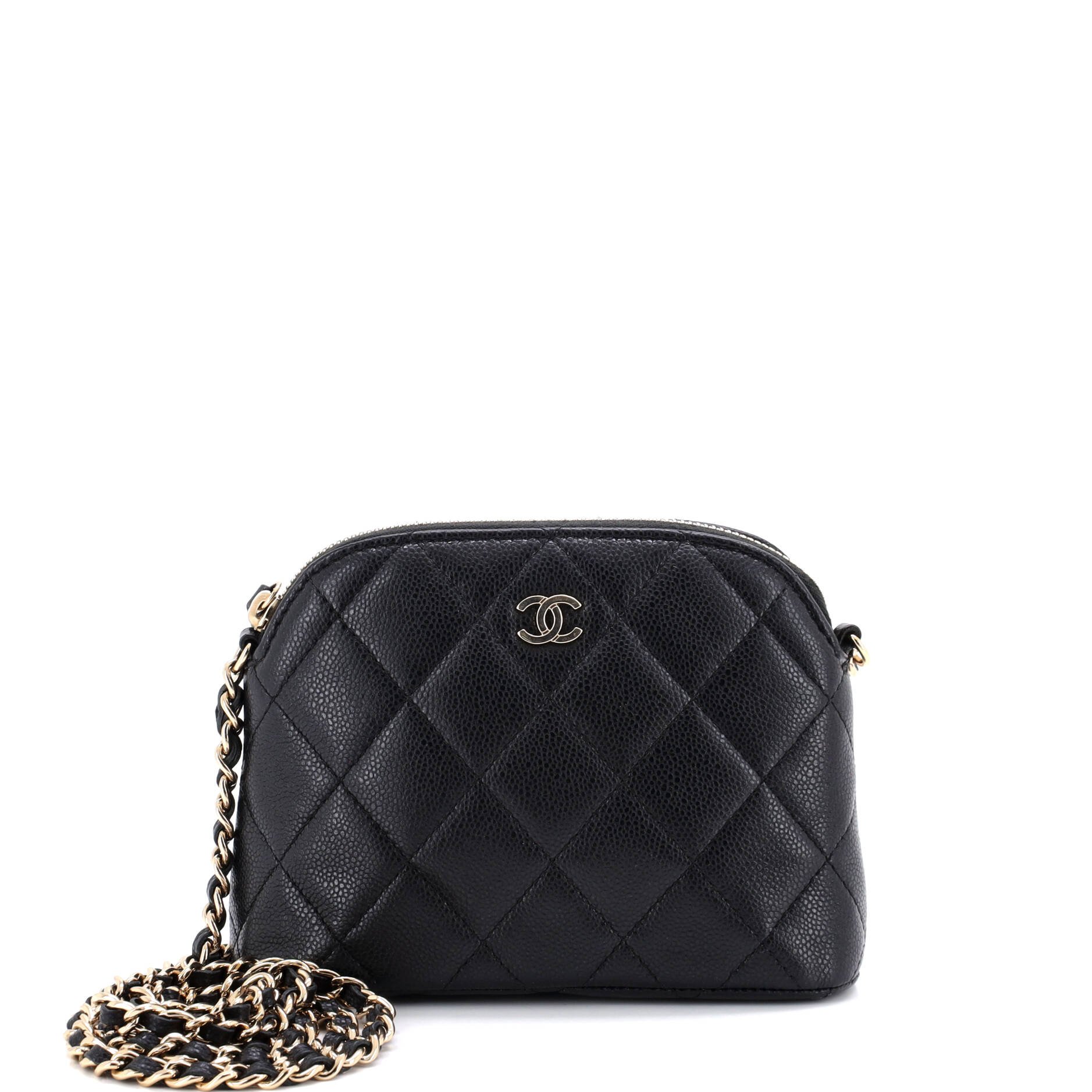 CC Dome Zip Clutch with Chain Quilted Caviar Mini