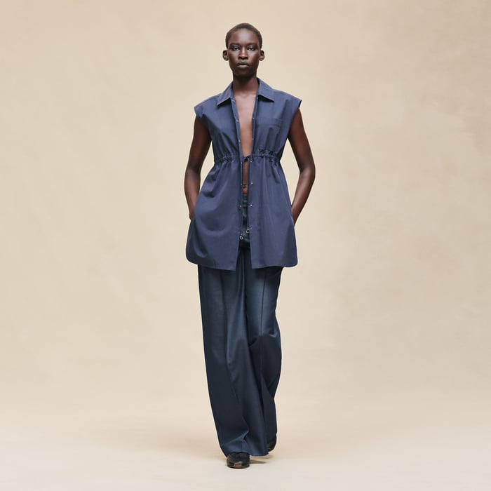 Bleu Outremer Sleeveless Drawstring Shirt