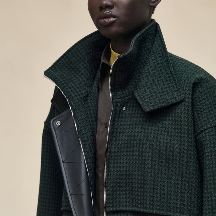 Vert Anglais Long Mixed Leather Coat