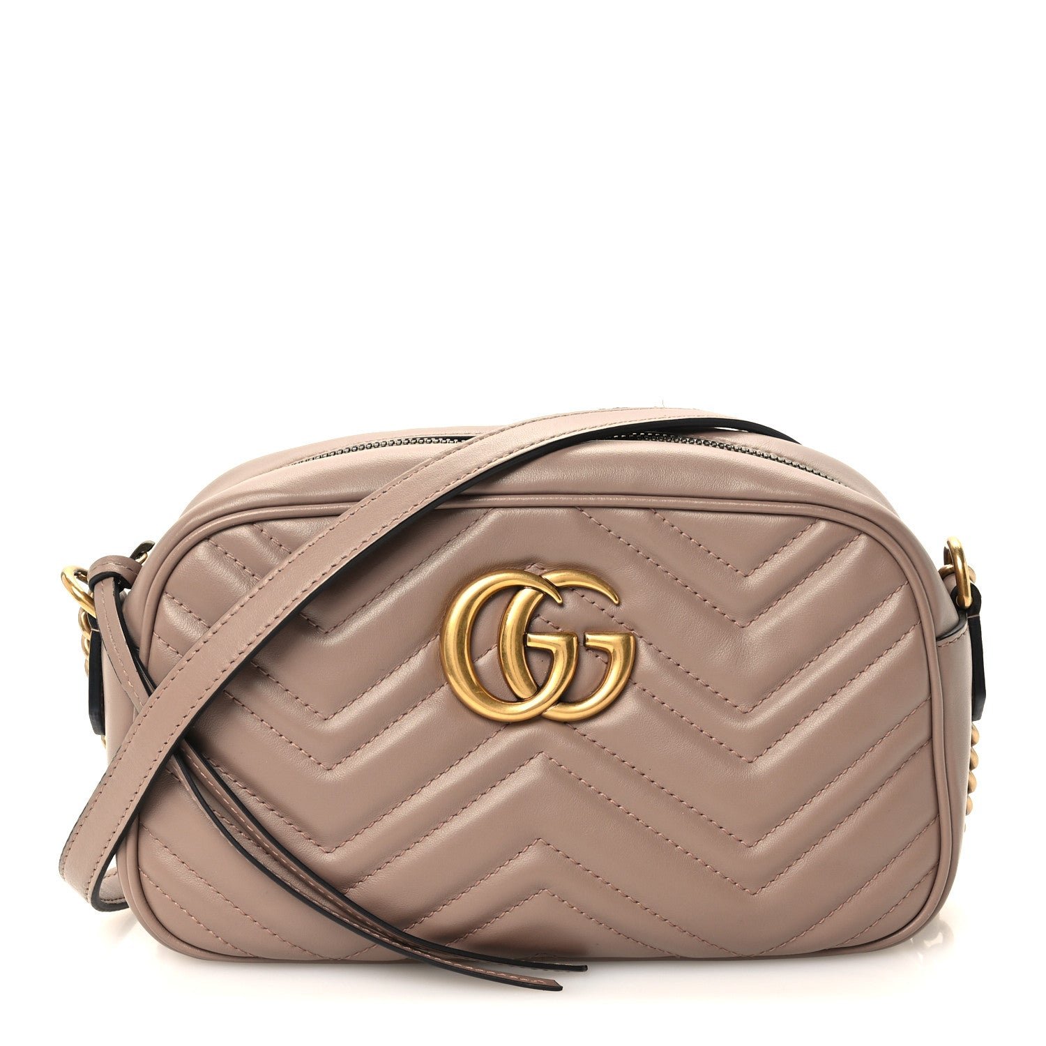 Gucci Calfskin Matelasse Small GG Marmont Chain Shoulder Bag Porcelain Rose