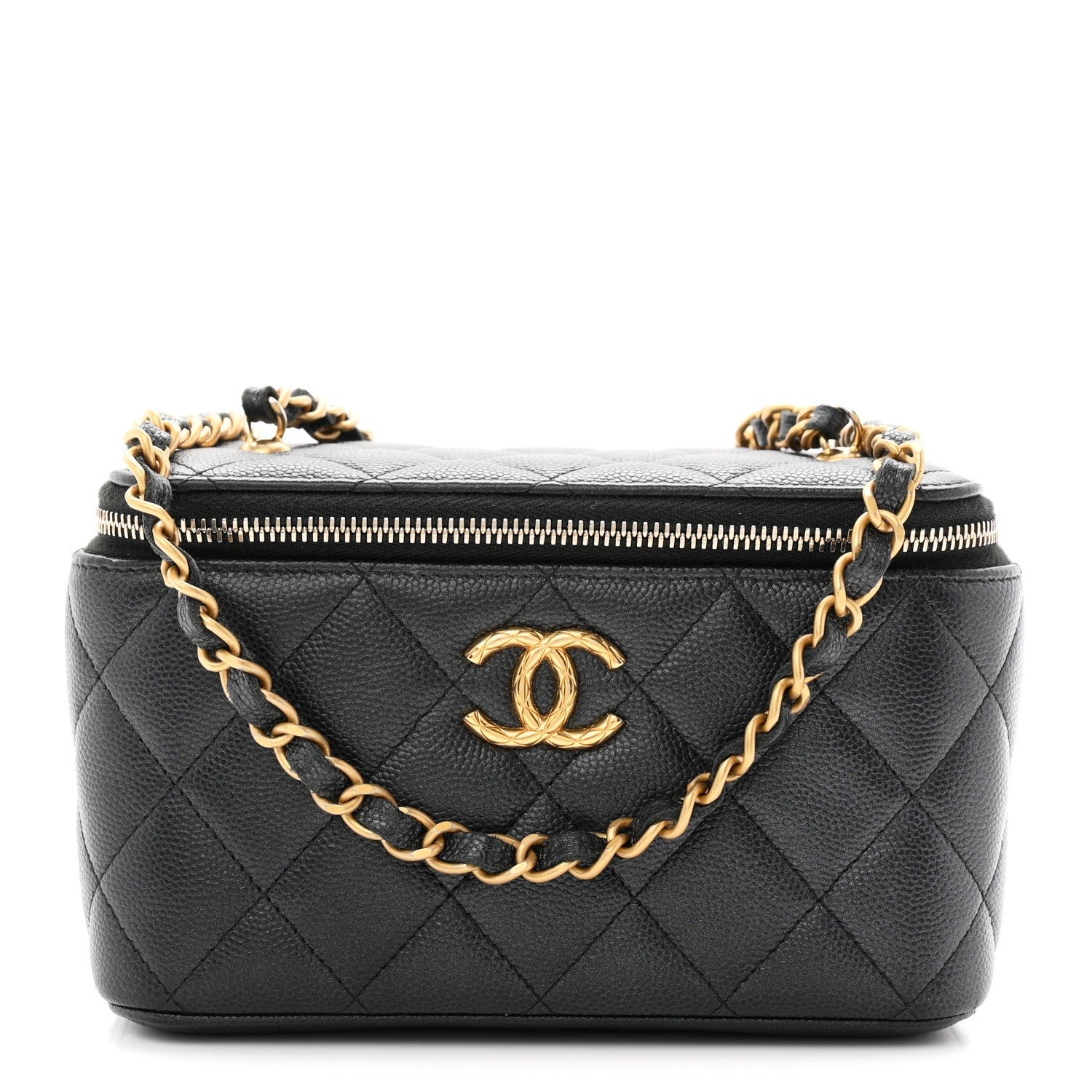 Chanel Pearly Caviar Quilted Fit For You Small Vanity Case With Chain Black