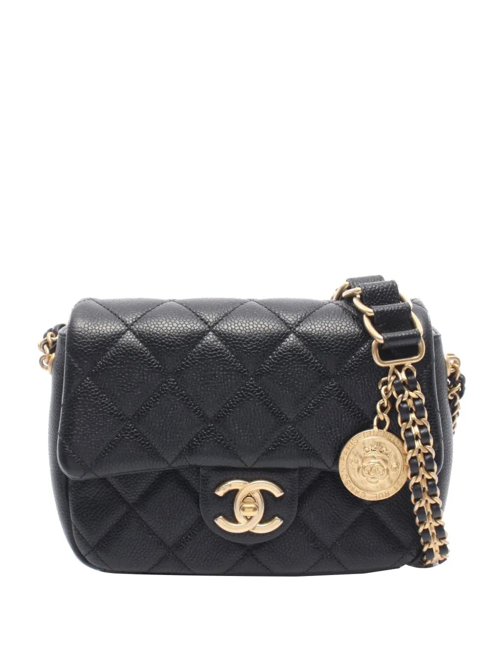 2021-2026 Mini Quilted Caviar Camellia Chain Flap crossbody bag