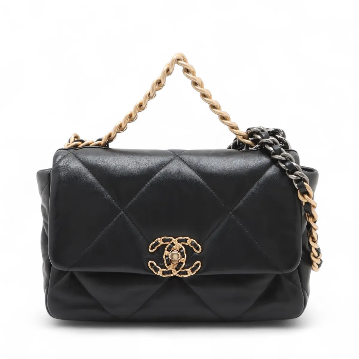 Chanel CHANEL 19 Lambskin 2 Way Shoulder Bag Black Gold x Silver Metal Fittings