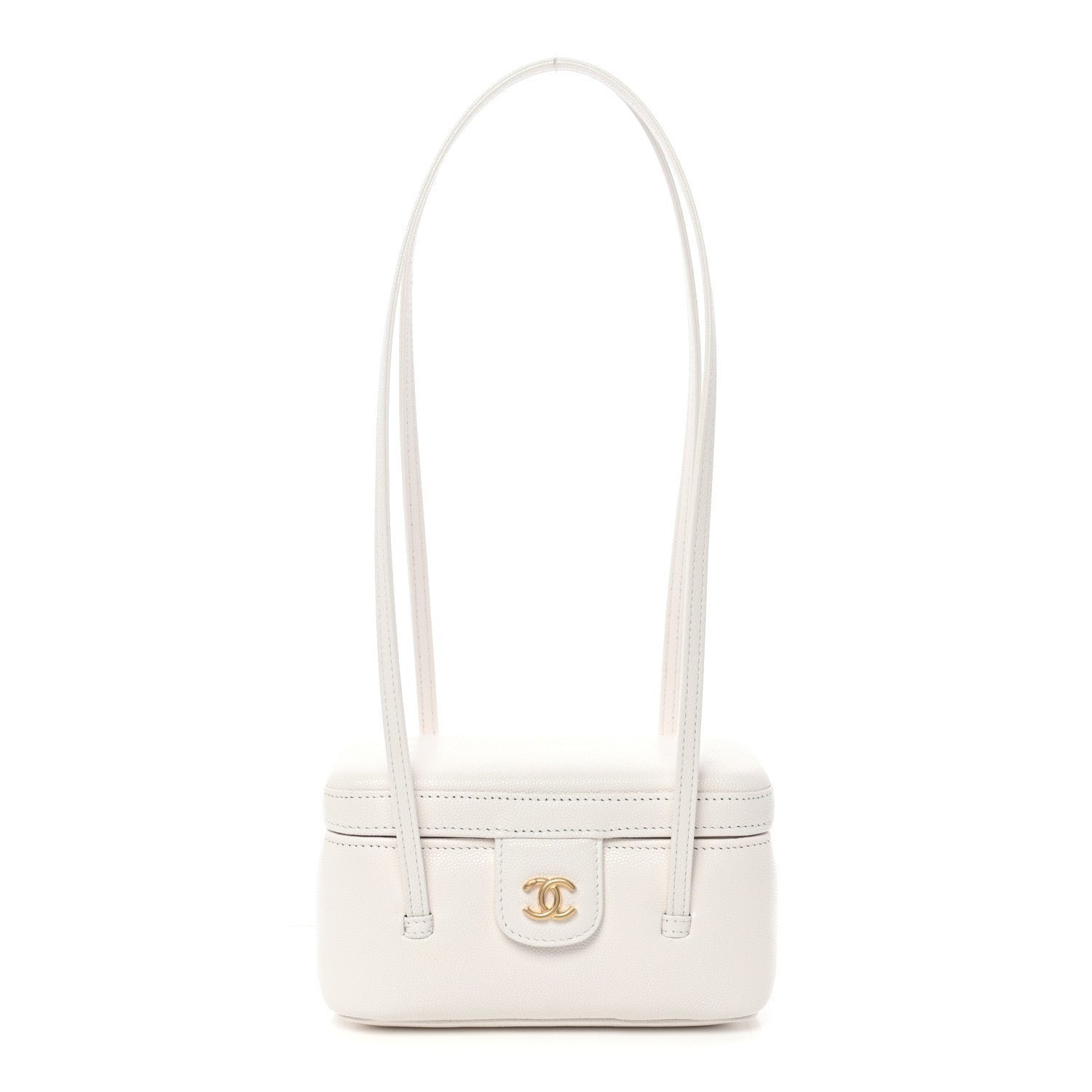 Chanel Shiny Caviar Preppy Coco Long Vanity With Strap White
