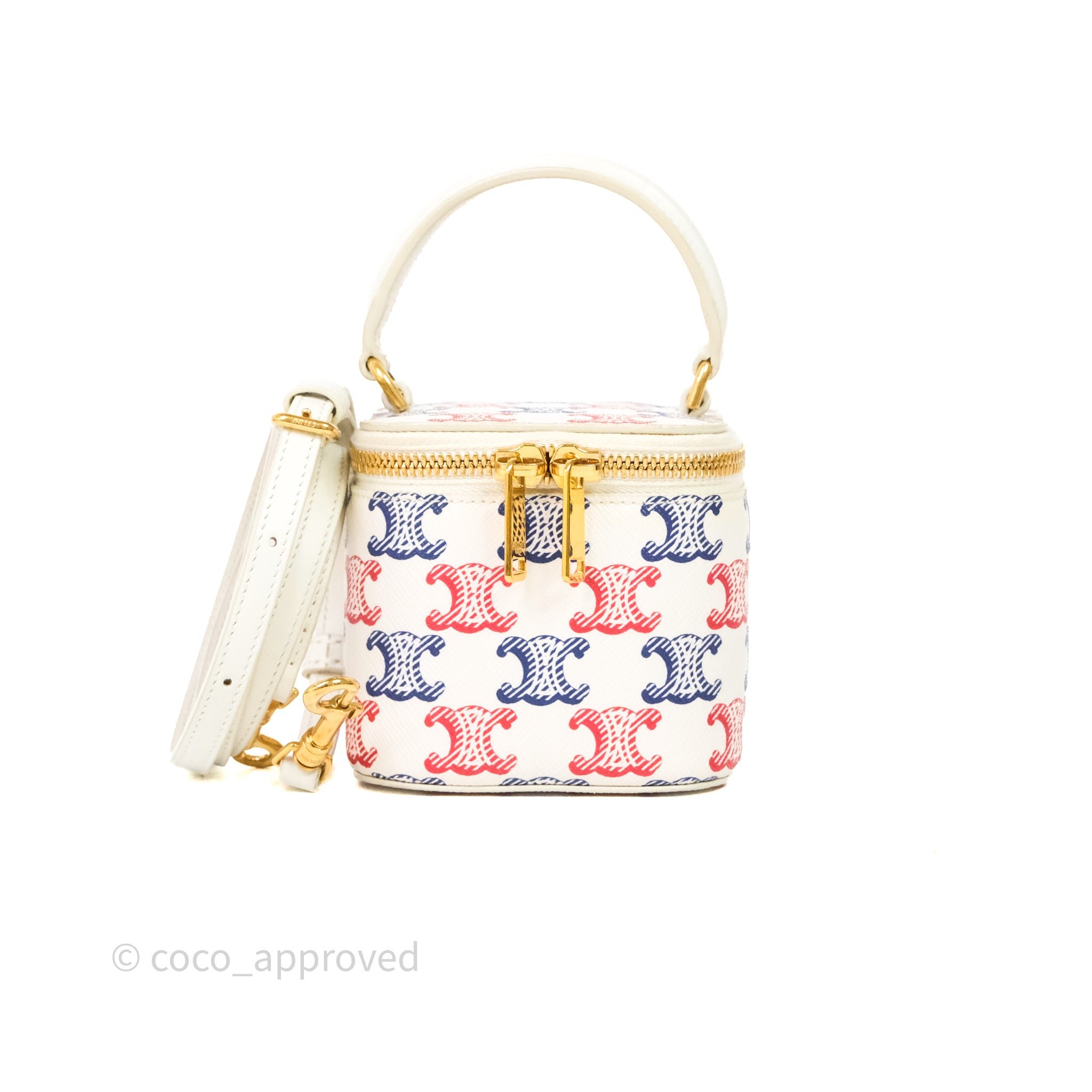 Celine Mini Vanity Case In Triomphe Canvas White/ Blue / Red