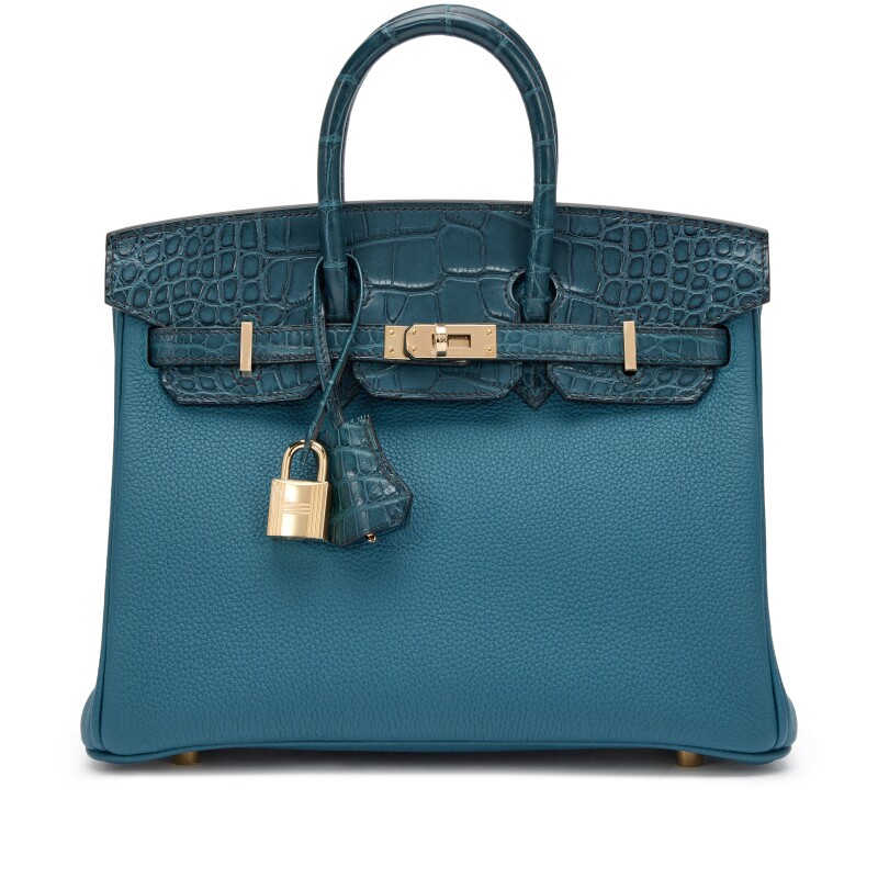 Hermes Vert Cypress Matte Alligator and Togo Touch Birkin 25 Gold Hardware, 2021