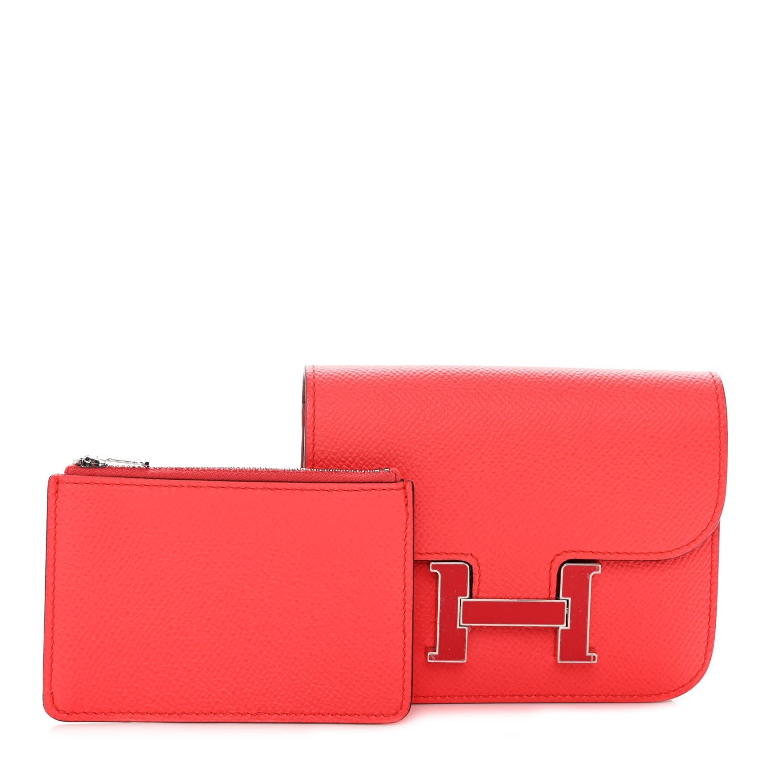 Hermes Epsom Enamel Constance Slim Wallet Rose Texas Rouge De Coeur