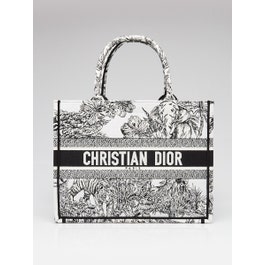 Dior Christian Dior Black/White Toile De Jouy Embroidered Canvas Medium Book Tote Bag