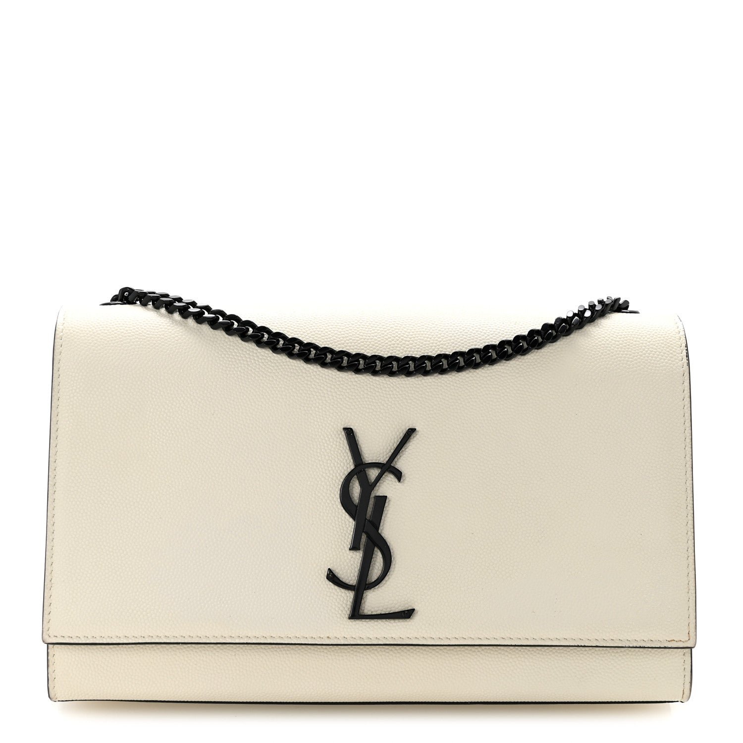 Saint Laurent Grain De Poudre Medium Classic Monogram Kate Satchel Porcellana Black