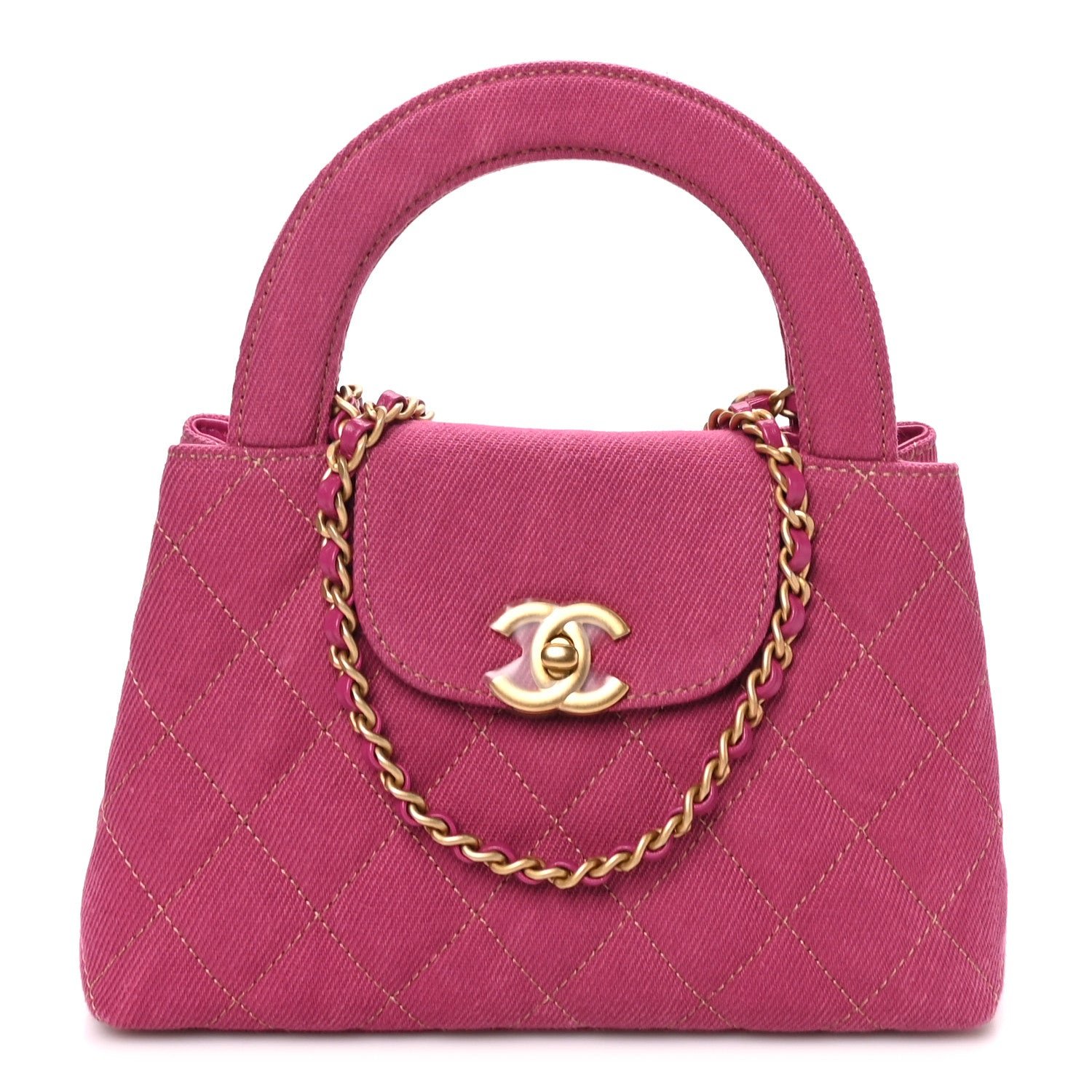 Denim Quilted Nano Kelly Shopper Fuchsia