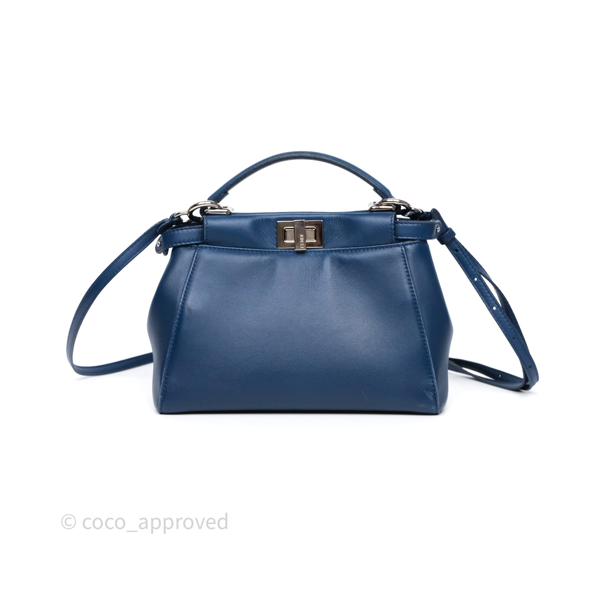 Fendi Nappa Mini Peekaboo Bag Blue Silver Hardware