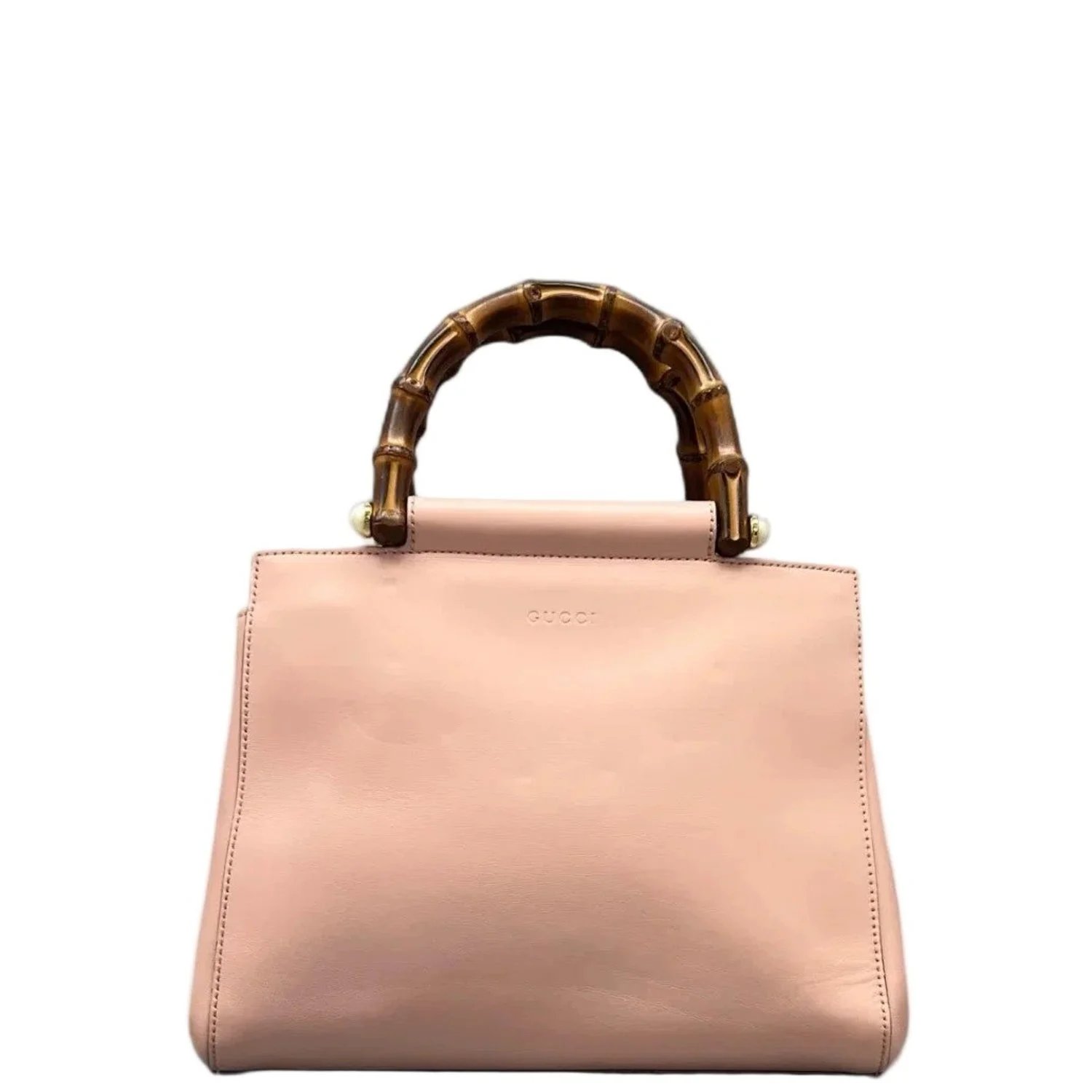 Calfskin Lady Lock Bamboo Top Handle Bag Large
