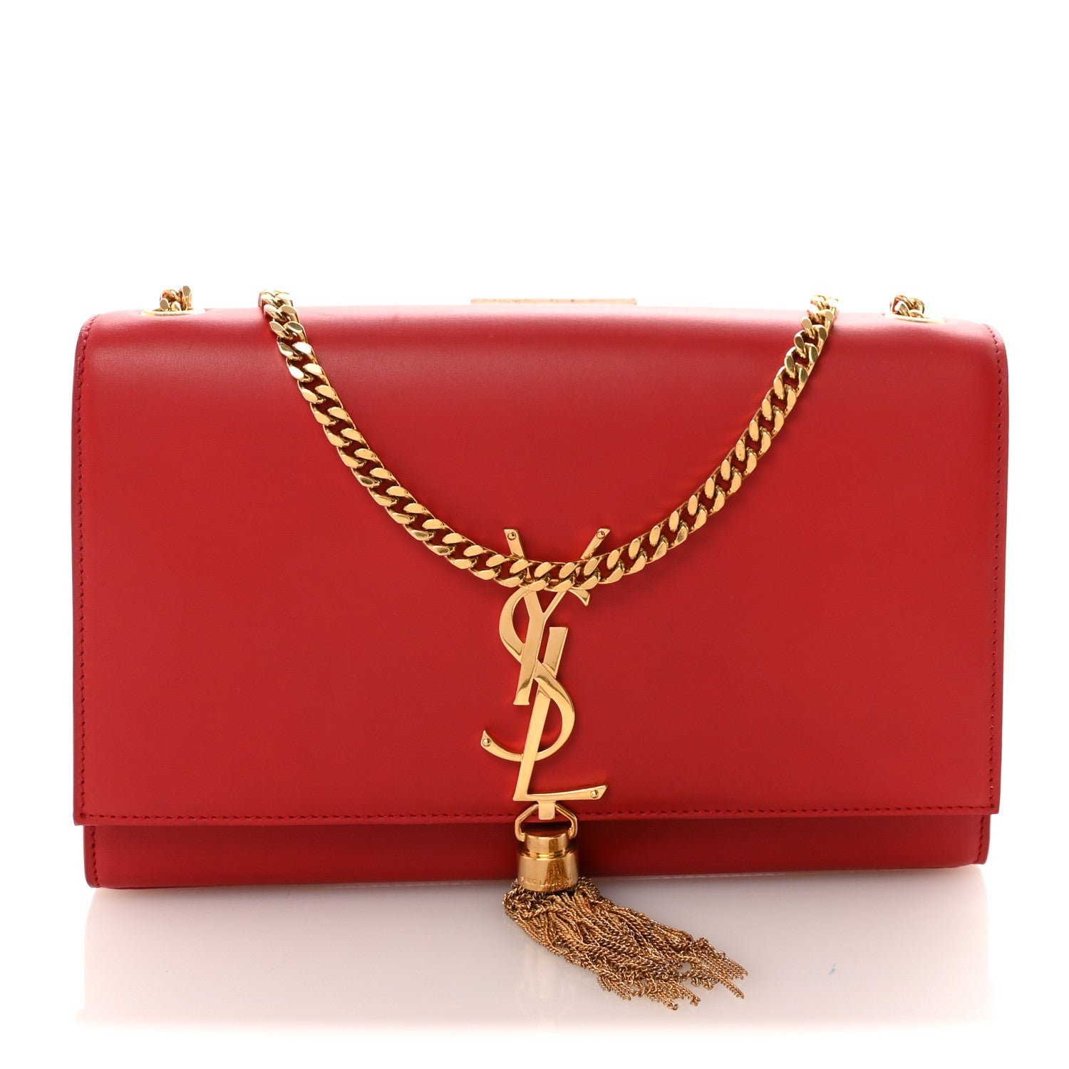 Saint Laurent Smooth Calfskin Medium Classic Monogram Kate Tassel Satchel Lipstick Red