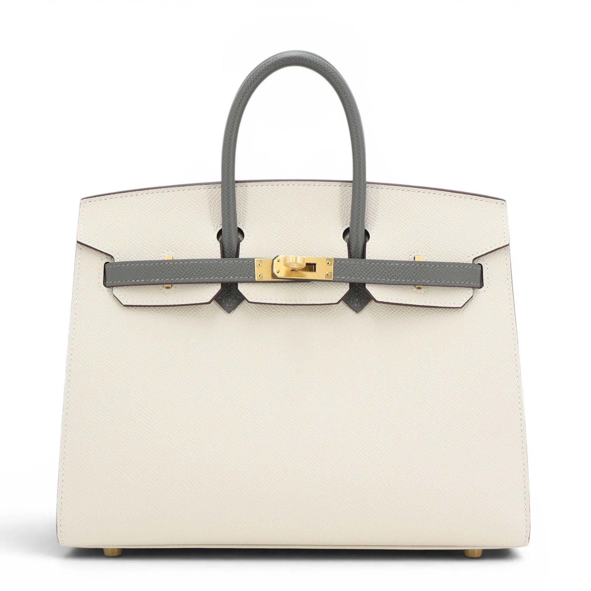Brand New ( Rank N ) HERMÈS Special Order Birkin 25 Sellier HSS Craie (10) Gris Meyer (0L) Epsom Brushed Gold hardware K (2025)
