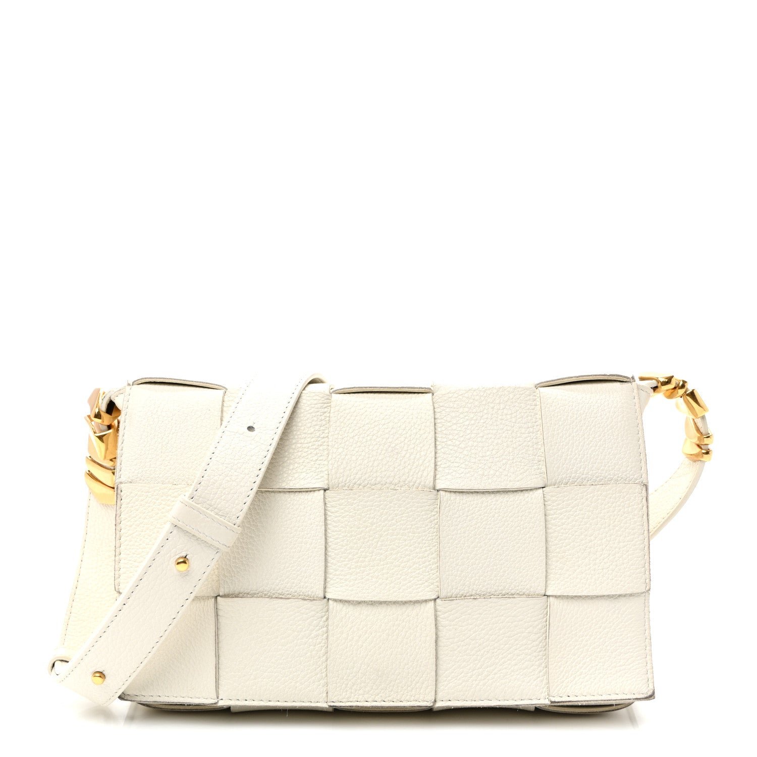 Bottega Veneta Grained Calfskin Maxi Intrecciato Cassette Crossbody Bag White