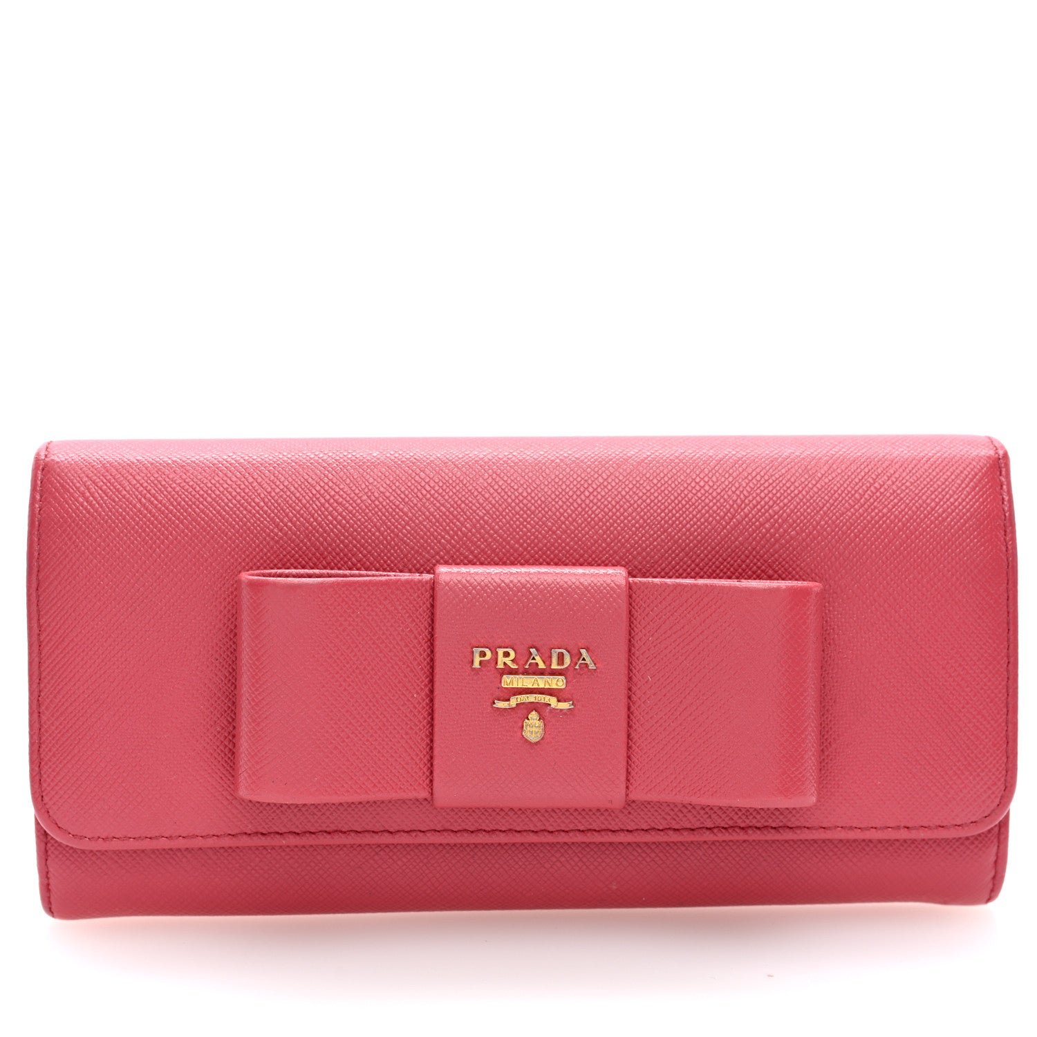 Prada Saffiano Fiocco Continental Bow Wallet Peonia