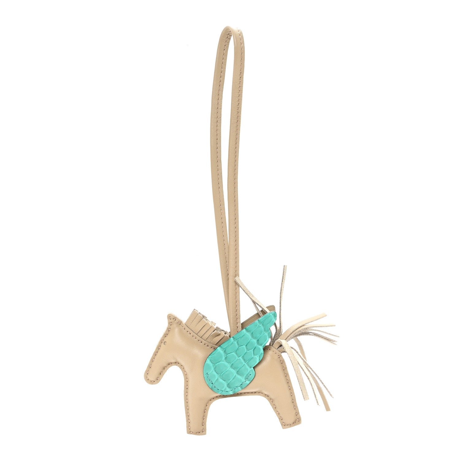Hermes Milo Lambskin Matte Alligator Touch Grigri Rodeo Pegase Horse Bag Charm PM Beige Marfa Vert Jade