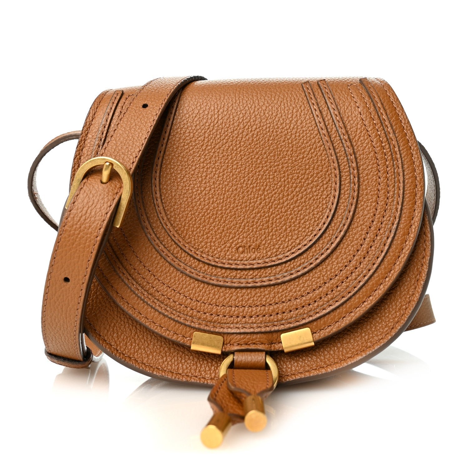 Chloe Grained Calfskin Small Marcie Saddle Bag Tan