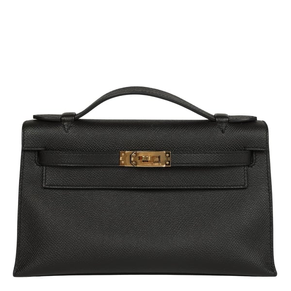 Hermes Pre-owned Hermes Special Order (HSS) Kelly Pochette Black Epsom Gold Hardware