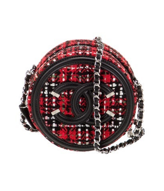 Chanel Tweed Filigree Round Clutch W Chain
