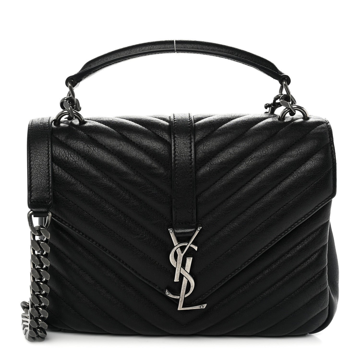 Saint Laurent Sheepskin Matelasse Chevron Monogram Medium College Bag Black
