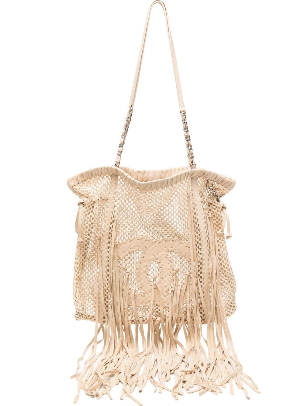 Resort 2011 Fringe Crochet Woven Mesh Large Leather Tote