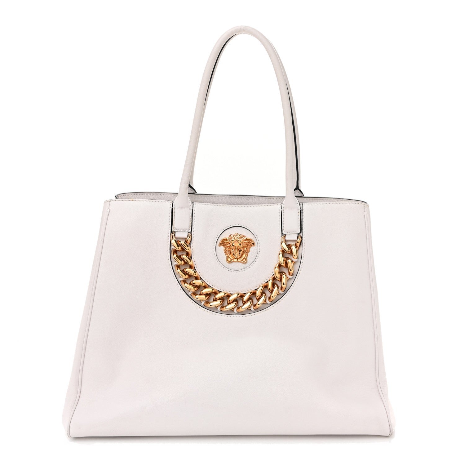 Versace Grained Calfskin La Medusa Chain Tote White