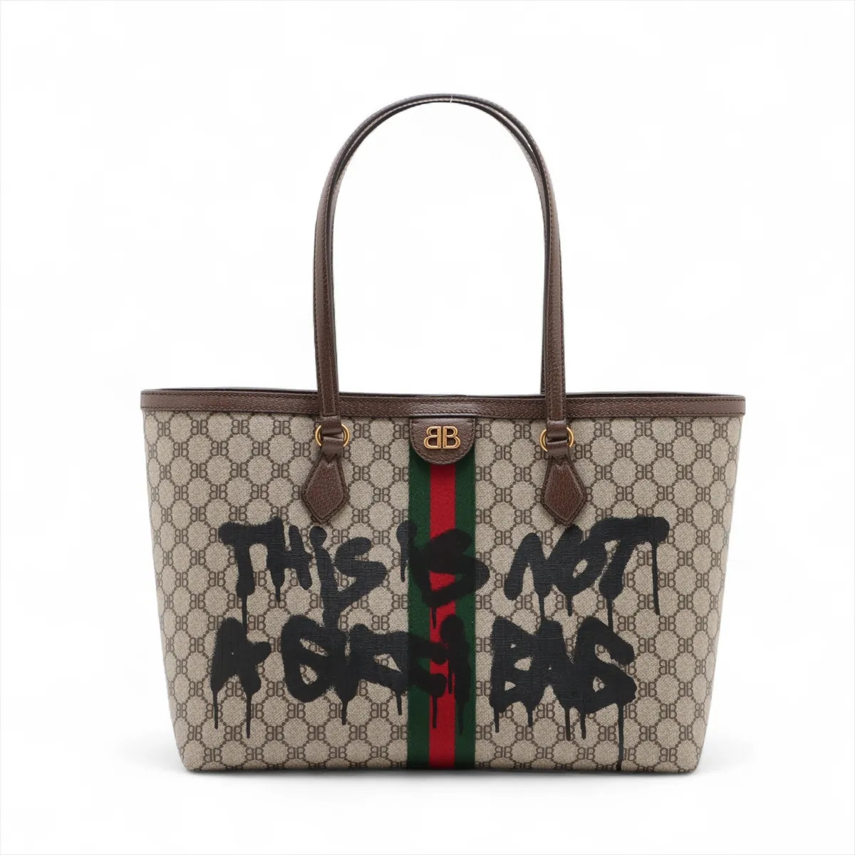 Gucci x Balenciaga The hackers projects PVCx leather Tote bag Brown 680125