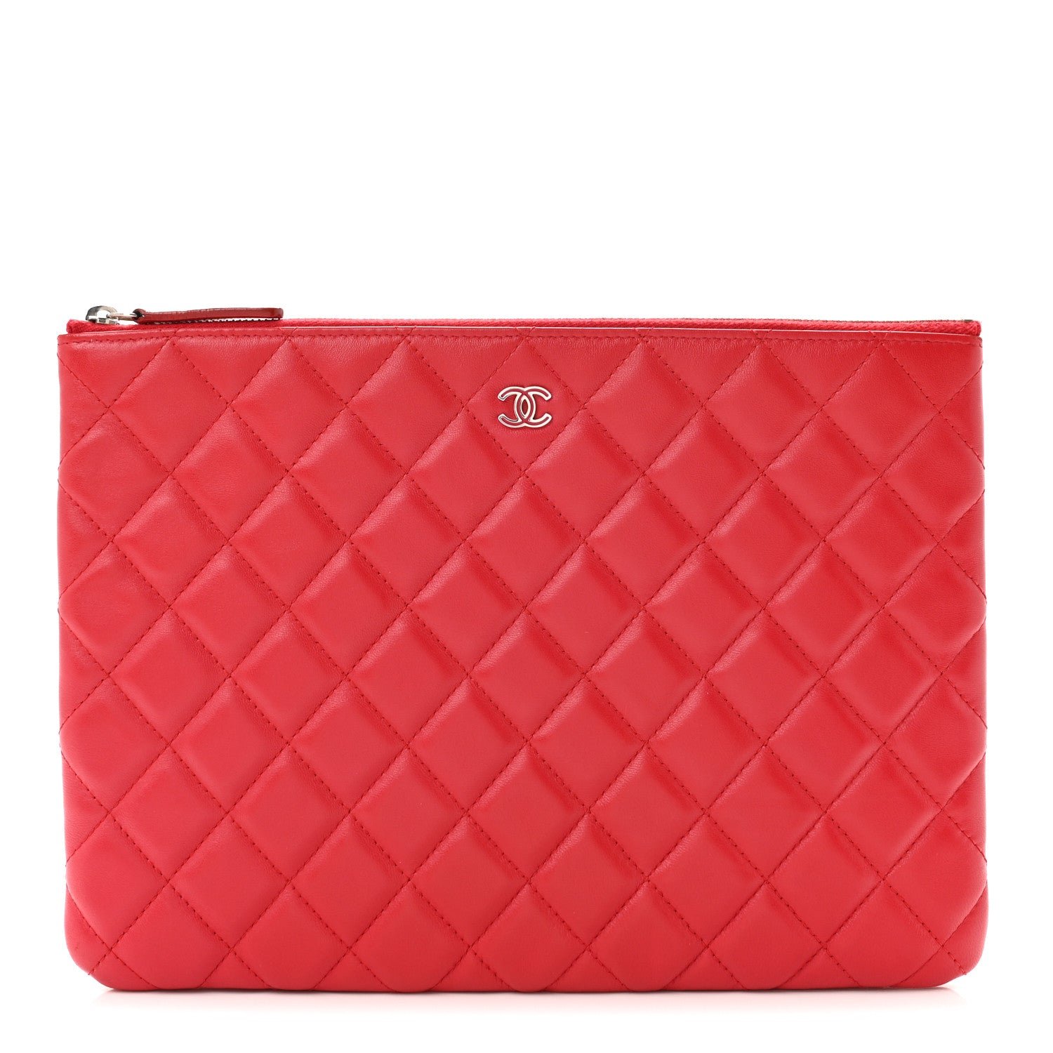 Chanel Lambskin Quilted Medium Cosmetic Case Dark Pink