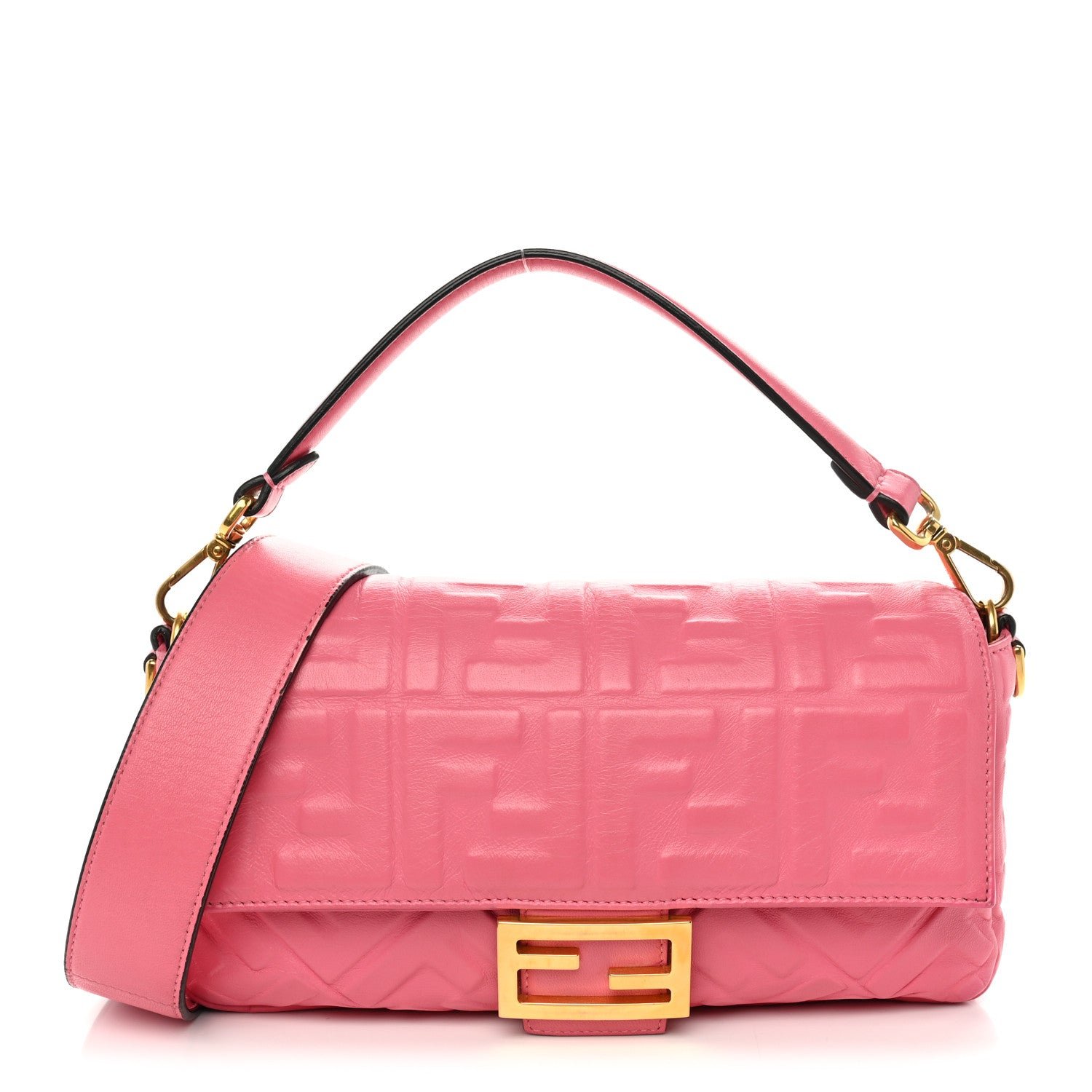 Fendi Nappa FF 1974 Embossed Baguette Rosa Fluo