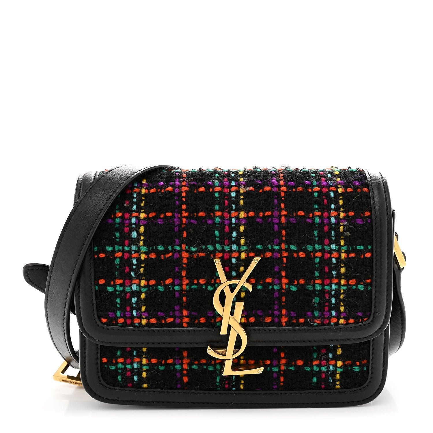 Saint Laurent Tweed Calfskin Small Solferino Satchel Black Multicolor