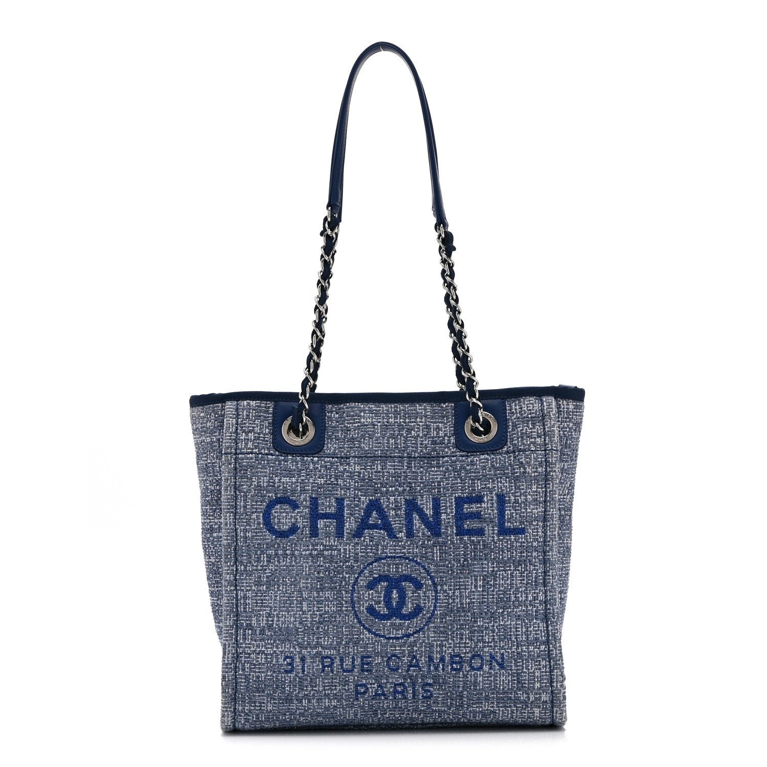Chanel Woven Straw Raffia Mini Deauville Tote Blue