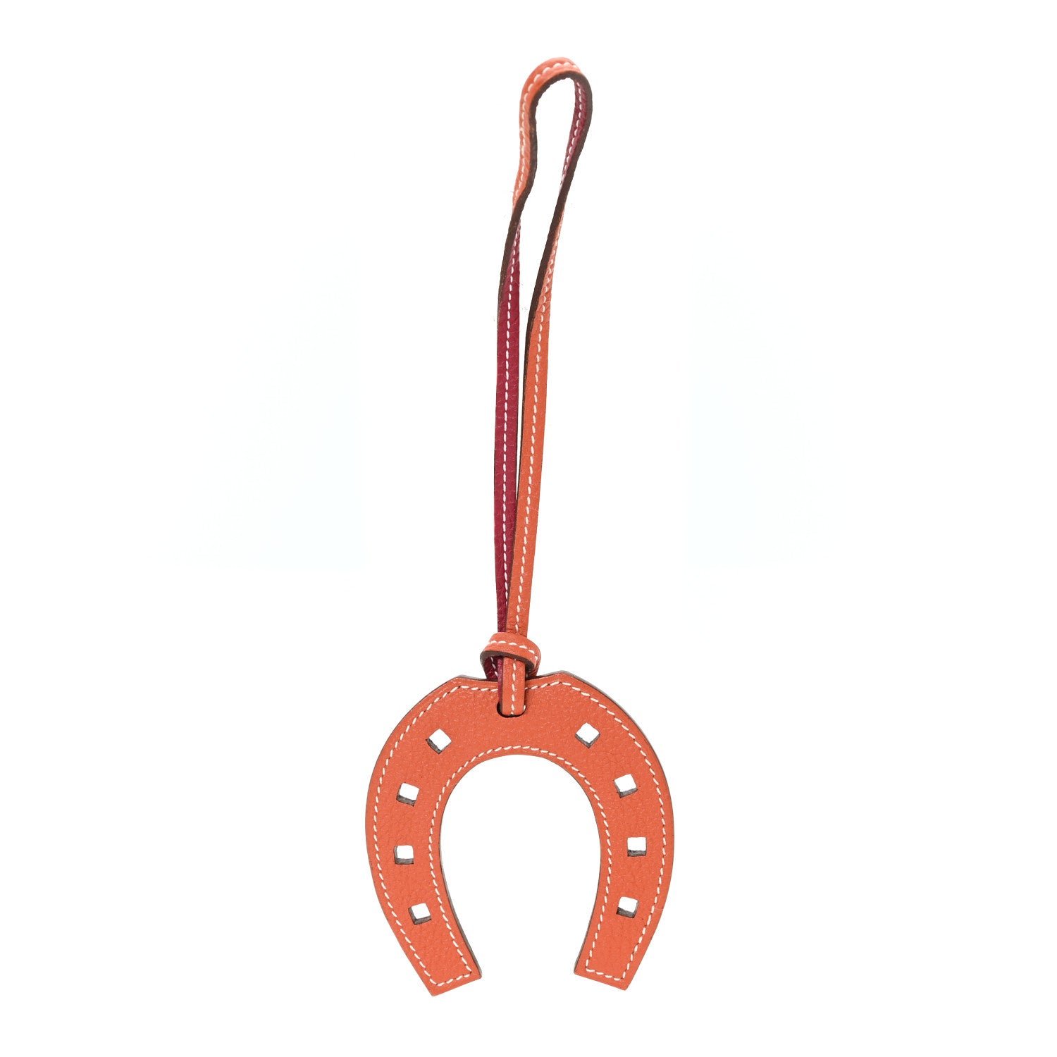 Hermes Hermes Togo Paddock Horseshoe Bag Charm Orange Rouge Grenat