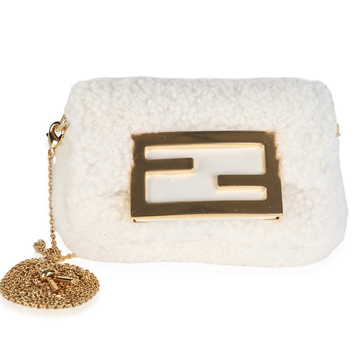 Cream Shearling Nano Maxi Buckle Baguette Charm