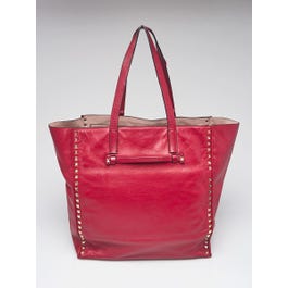Valentino Valentino Dark Red Calfskin Leather Rockstud Medium Shopping Tote Bag