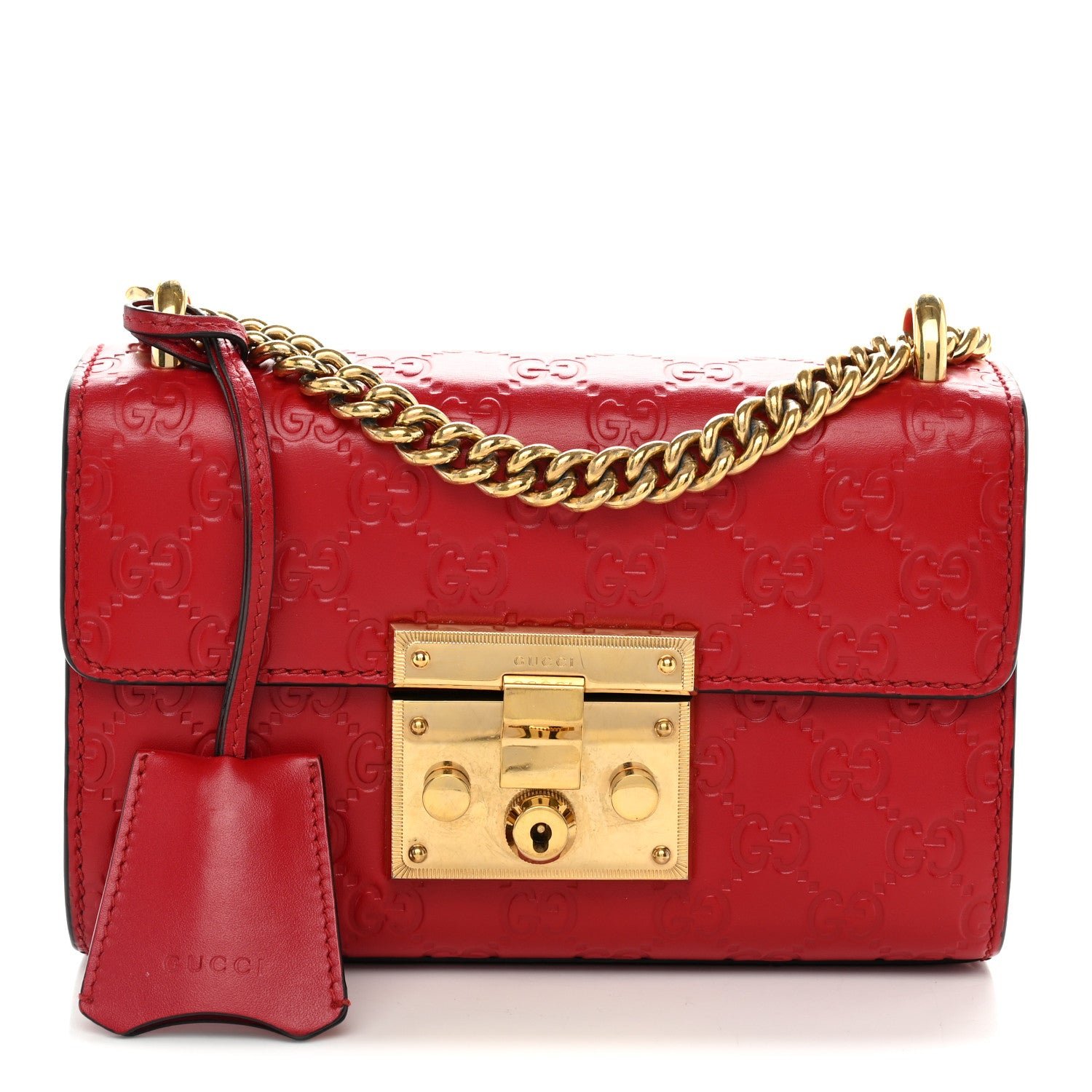 Gucci Guccissima Small Padlock Shoulder Bag Hibiscus Red