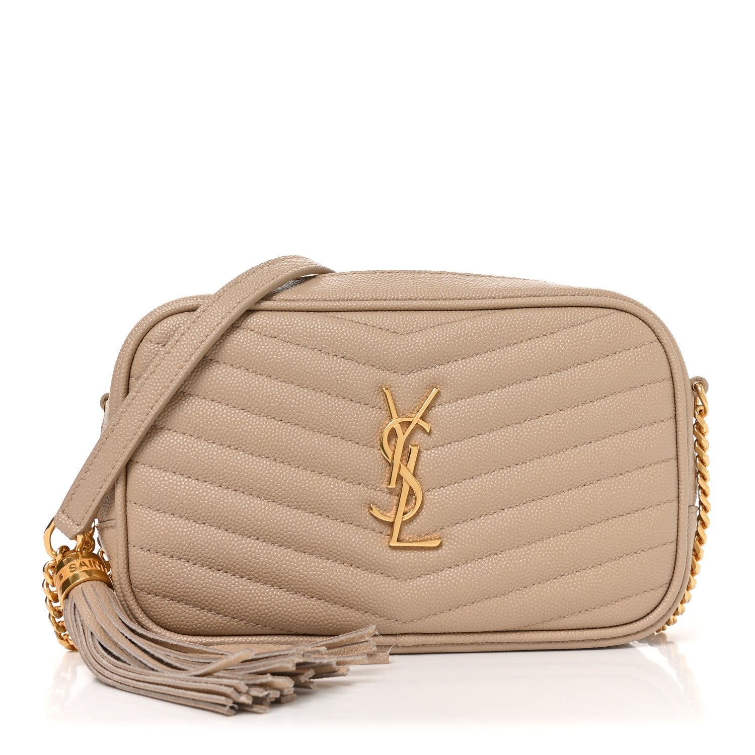 Saint Laurent Grain De Poudre Matelasse Monogram Mini Lou Camera Bag Dark Beige