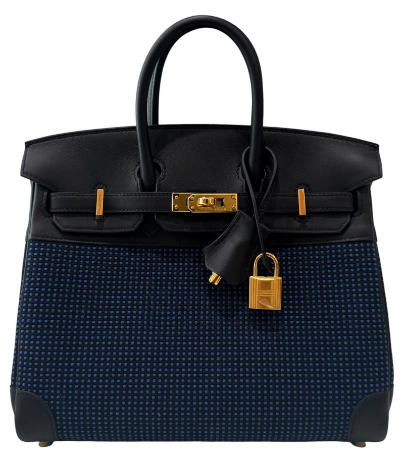 Black Swift and Bleu Egee Toile Quadrille Birkin 25 Gold Hardware, 2024