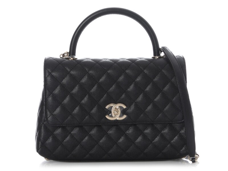 Black Quilted Caviar Small Coco Top Handle Gold Hardware, 2021
