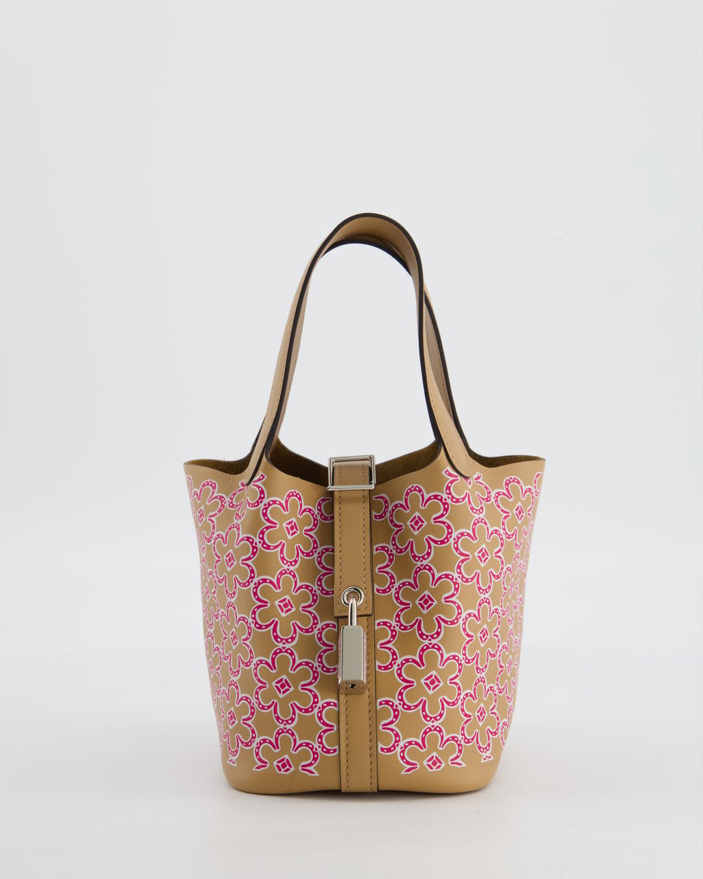 Hermes Hermès Micro Picotin 14 Lucky Daisy Bag in & Blanc, Chai & Framboise Swift Leather with Palladium Hardware