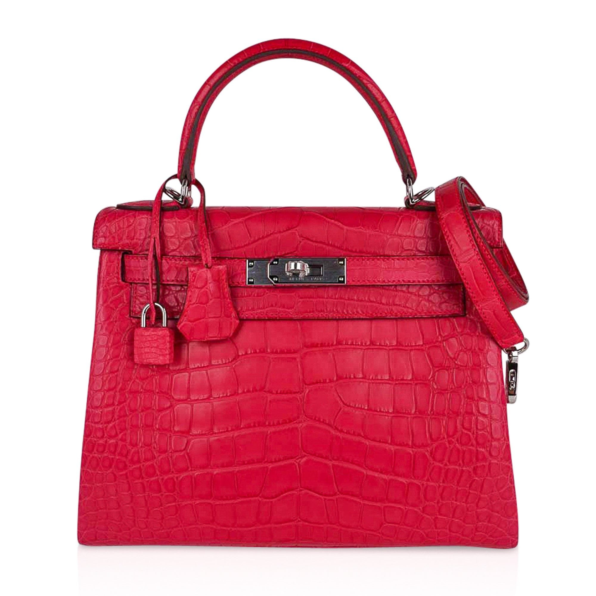 Hermes Hermes Kelly 28 Bag Rose Extreme Matte Alligator with Palladium Hardware