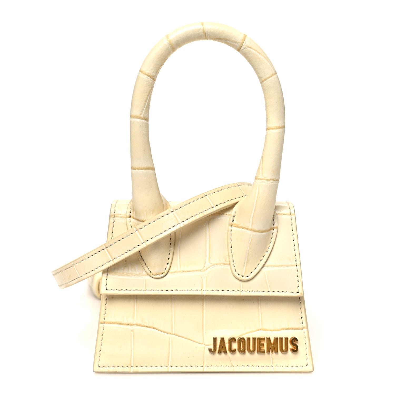 Jacquemus Calfskin Crocodile Embossed Le Chiquito Beige